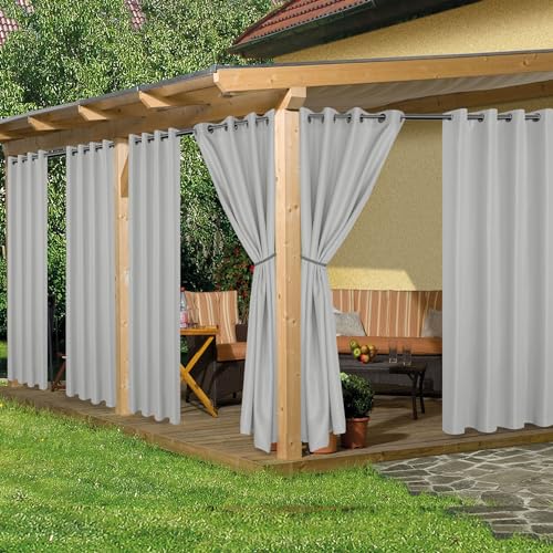HolidayIdeas Outdoor Curtains for Patio Waterproof 6 Pcs 54x95 Inch Silver - Outsides Curtains for Cabana Porch Pergola Balcony, Weatherproof, Sunlight & UV Blocking, Poolside Privacy Protection