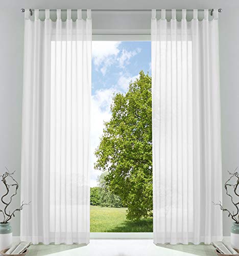 Gardinenbox 61000CN Transparent Curtains Set Living Room Voile Tab-Top Curtain with Lead Band Closure HxW 225 x 140 cm White Pack of 2