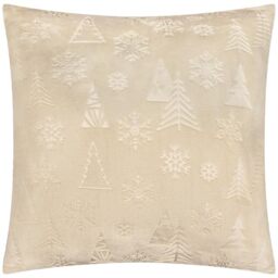 furn. Festive Time Feather Filled Cushion – Soft Flannel Fleece Winter Embossed Christmas Decorative Pillow(Natural - 50x50cm)