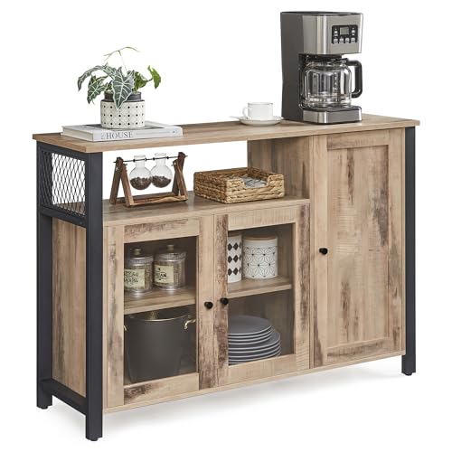 VASAGLE Storage Cabinet, Sideboard, Buffet Table with 3 Doors, for Dining Room, Living Room, Kitchen, 33 x 110 x 75 cm, Industrial Style, Camel Brown and Ink Black LSC096B50