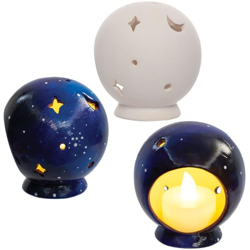 Baker Ross VC283 Crystal Ball Ceramic Tealight Holders Pack of 2, Crystal Ball tealight, Ceramic tealight Holder