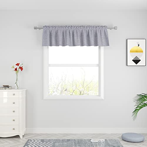 "UPOPO Valance Curtains Grey 18 inch Length Kitchen Short Small Mini Little Living Room Linen Textured Bedroom Window Curtain Toppers Valance 1 Panel Rod Pocket 54""x18"""