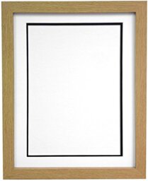"H7 Oak Picture Photo Frame With White and Black Double Mount 30""x20"" for Pic Size A2 (Plastic Glass)"