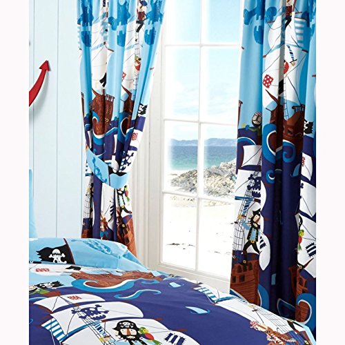 Kid's Club Pirates Pencil Pleat Curtains, Polycotton, Blue, 66 x 72-Inch