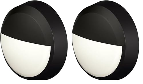 4lite Pylus Outdoor Round Eyelid Wall Light (Black) 660lm Bulkhead IP54 LED Integrated Exterior Light - 4L2/3218-4Yr Guarantee (Pack of 2)