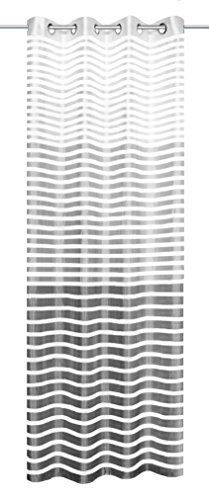 Home Fashion Eyelet Curtain with Horizontal Stripes 245 x 140 cm Polyester Grey