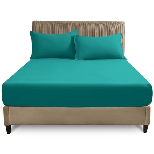 GC GAVENO CAVAILIA King Size Fitted Sheet - Deep 25cm Polycotton Bed Sheet - Breathable & Smooth Easy Care Bedding with Elastic Corners - Deep Teal Mattress Sheet - 150 x 200 cm