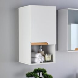 Home Source Florence Wall Mounted Bathroom Cabinet – White, Soft Close Door, 3-Shelves with 1-Open Shelf, 60cm Tall Cupboard, Vanity Storage Unit 30x30x60cm