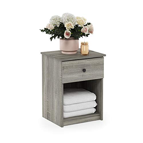 Furinno Lucca Side Table, End Table, Nightstand with One Drawer, French Oak Grey