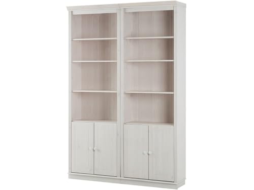 Anita Wall Unit A with 2 Bookcases and 4 Wooden Doors in White Lacquer, 148 x 34 x 223 cm (W x D x H)