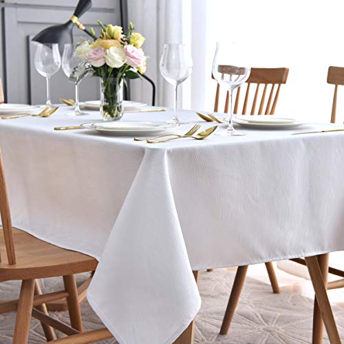 maxmill Square Tablecloth Swirl Design Spillproof Wrinkle Free Heavy Weight Soft Table Cloth Decorative Fabric Table Cover for Outdoor and Indoor Use Square 60 x 60 Inch White