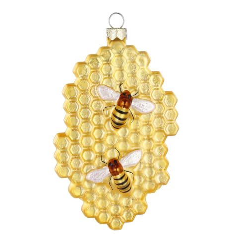 Holly & Jolly - Honeycomb Christmas Bauble, approx. 10 cm - Glass Christmas Bauble, Hand Painted, Gold Christmas Tree Decoration, Shiny Christmas Decoration