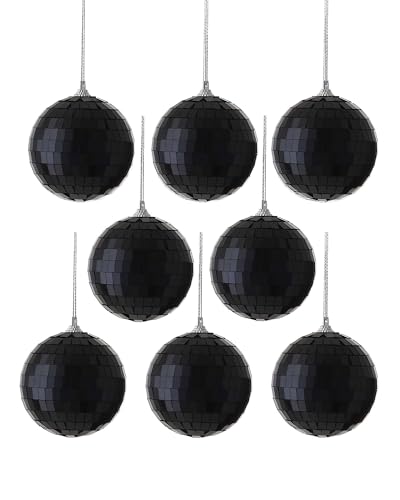 Set of 8 Disco Ball Baubles, Black, 8 cm