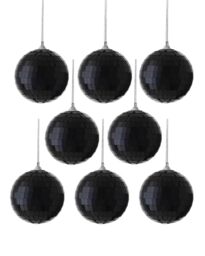 Set of 8 Disco Ball Baubles, Black, 8 cm