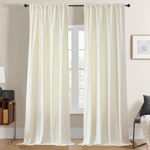 Joydeco White Velvet Curtains 90 inch Length 2 Panels, Luxury Blackout Rod Pocket Thermal Insulated Window Curtains, Super Soft Room Darkening Drapes for Living Dining Room Bedroom,W52 x L90 inches