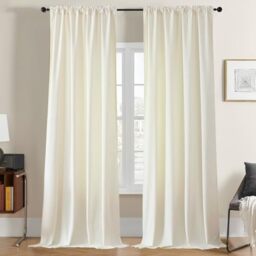 Joydeco White Velvet Curtains 90 inch Length 2 Panels, Luxury Blackout Rod Pocket Thermal Insulated Window Curtains, Super Soft Room Darkening Drapes for Living Dining Room Bedroom,W52 x L90 inches