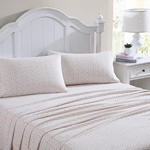 Laura Ashley Home - Queen Sheets, Cotton Flannel Bedding Set, Brushed for Extra Softness & Comfort (Evie Pink, Queen)