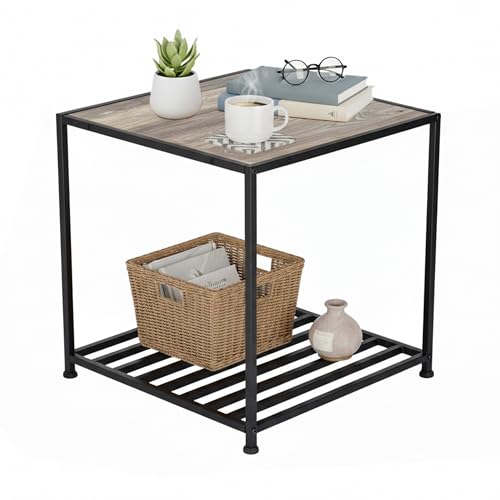 Relaxdays Side Table, with Shelf HWD: 50x50.5x50.5 cm, Industrial, End Table for Living Room & Bedroom, Metal, Grey