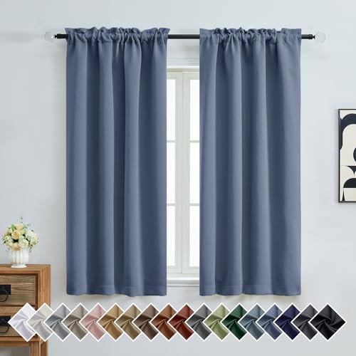 OVZME Denim Blue Blackout Curtains for Bedroom 63 Inch Length 2 Panels, Protect Privacy Thermal Insulated Curtains for Bedroom, Dual Rod Pocket Window Treatments Blackout Drapes, 2x40Wx63L Inches