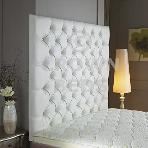 CROWN WALL DIAMANTE LEATHER HEADBOARD IN 2FT6,3FT,4FT,4FT6,5FT,6FT! (white, 6ft (Super Kingsize) 36'' DIamante)