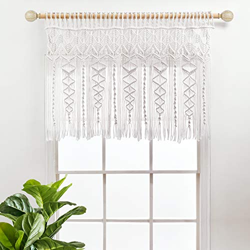 "Lush Decor Boho Macrame Textured Cotton Valance/Kitchen Curtain/Wall Decor, 30"" L x 40"" W, White"