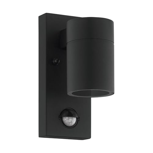 EGLO LED Outdoor Wall Light Riga 5 with Motion and Twilight Sensor, External Porch Lighting, Waterproof Outside Lamp Made of Black Galvanized Steel and Clear Glass, Gu10 Socket, IP44