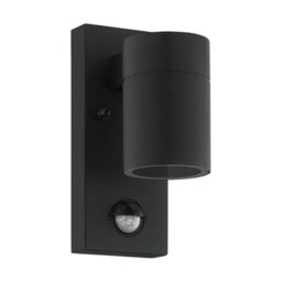 EGLO LED Outdoor Wall Light Riga 5 with Motion and Twilight Sensor, External Porch Lighting, Waterproof Outside Lamp Made of Black Galvanized Steel and Clear Glass, Gu10 Socket, IP44