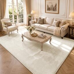 VOUNOT® Fluffy Rugs for Living Room and Bedroom, Soft Shaggy Floor Carpets with Non Slip Backing & Extra Underlay, Machine Washable, Large Area Rug, Modern & Cosy Home Decor, 200x300cm, Beige