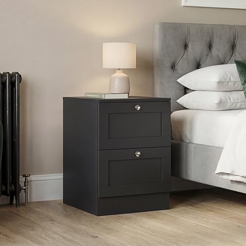 Vida Designs Altino 2 Drawer Bedside - Black - 53H x 40W x 36D cm - Compact Space-Saving Nightstand - Engineered Wood - Smooth Glide Drawer - Modern Shaker Style - Ideal for Bedroom, Guest Room