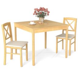 GiantexUK 3-Piece Wooden Dining Table Set, Kitchen Table and Chairs with Upholstered Seat & Rubber Wood Legs, Modern Compact Dining Furniture Set for Small Spaces Apartment (Natural + White)