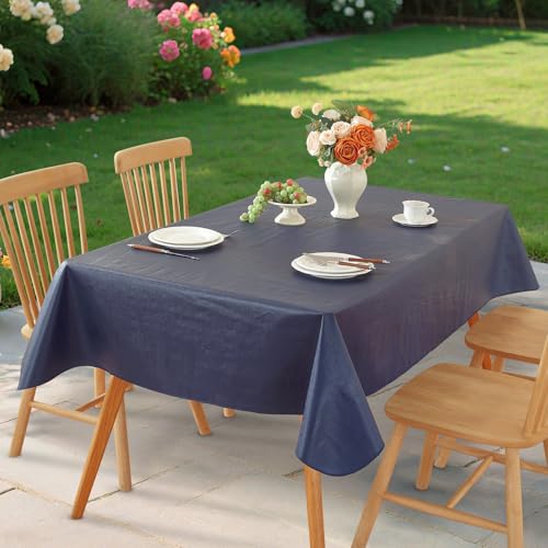 Subakvo Rectangle Vinyl Tablecloth with Flannel Backing, Waterproof Picnic Table Cover, Wipeable Plastic Table Cloth Rectangle Tables for Dining, Camping, Indoor and Outdoor (Dark Blue, 52??? x 70???)