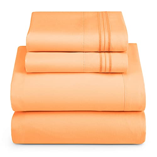 Hearth & Harbor Queen Size Sheets - 4 Piece Bed Sheet Set, Hotel Luxury Double Brushed Bed Sheets - Extra Soft Bedding Sheets & Pillowcases, Queen, Apricot Orange