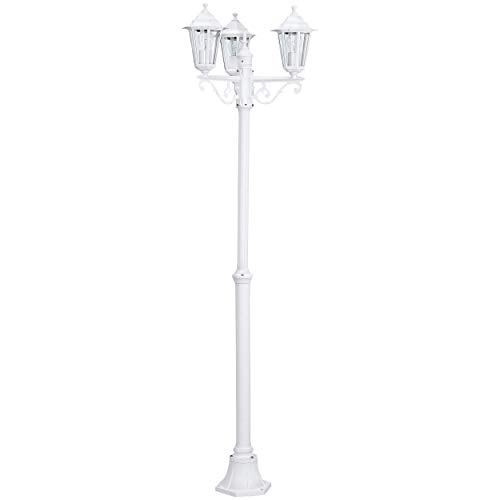 Eglo Laterna 5 Lamppost, 3-Flame Victorian Style Outdoor Lantern, White Cast Aluminium and Glass Garden and Driveway Lighting, E27 Socket, IP44