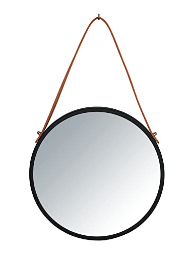 WENKO Wall Mirror Borrone Round 30 cm Decorative Mirror with Strap Iron 30 x 30 cm Black