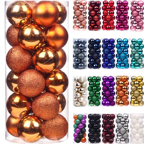 "Emopeak 24Pcs Christmas Balls Ornaments for Xmas Christmas Tree - Shatterproof Christmas Tree Decorations Hanging Ball for Holiday Wedding Party Decoration (Orange, 2.5""-6.2CM)"