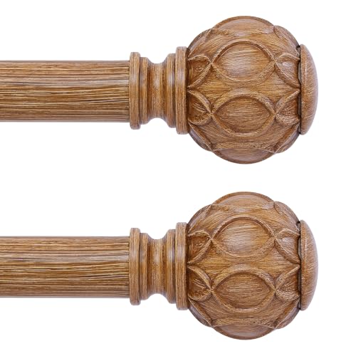 "TANGWIN 2 Pack Wood Curtain Rods for Windows 28 to 48 Inch(2.3-4Ft),1 Inch Adjustable Curtain Rod,Heavy Duty Curtain Rods,Wooden Netted Texture Drapery Rods,Single Window Curtain Rod 18-45"",Brown Wood"