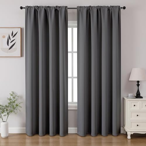 CUCRAF Blackout Curtains Room Darkening Window Curtain Panels, Rod Pocket Thermal Insulated Solid Drapes for Bedroom Living Room, Set of 2 Panels. 52 x 84 inch, Light Grey