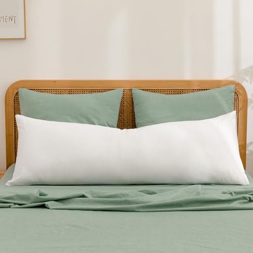 BESTOUCH Washed Cotton Pillowcases Linen Feel Bright White Body - 100% Washed Cotton, Linen Feel, Soft Wrinkle Texture, Envelope Closure, Breathable Lightweight Durable Comfy, 1 Pcs No Insert