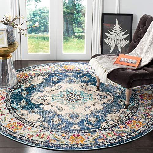 Safavieh Boho Rug for Living Room, Dining Room, Bedroom - Monaco Collection, Short Pile, in Violet and Light Blue, 201 x 201 cm