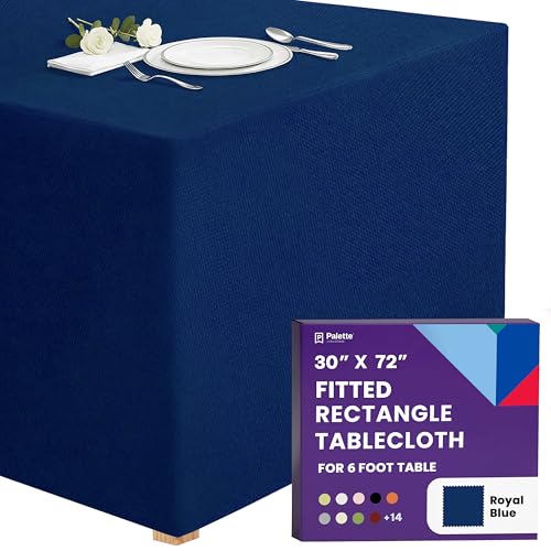 Gee Di Moda Fitted Tablecloth - 72 x 30 Inch Royal Blue Fitted Tablecloth for 6 Foot Rectangle Table - Heavy Duty Washable Fabric - for Holiday Party Dinner Wedding & Trade Show