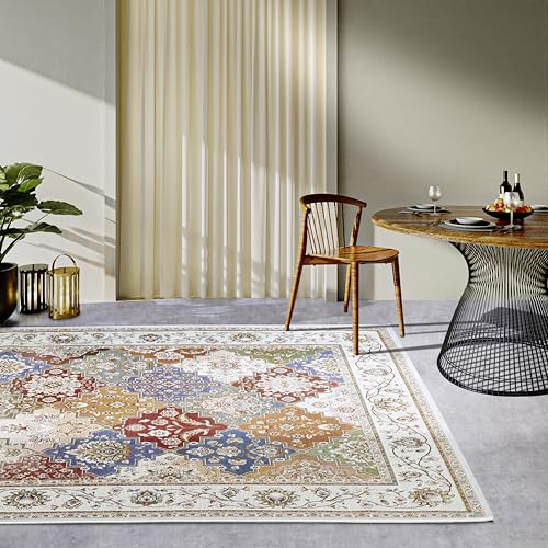 Villeroy & Boch Pierre Indoor & Outdoor Rug Oriental - Oriental Flat Weave, Oriental Design Classic, Oeko-Tex Weatherproof & UV-Resistant for Balcony, Patio, Garden - Cream Colourful, 160 x 235 cm