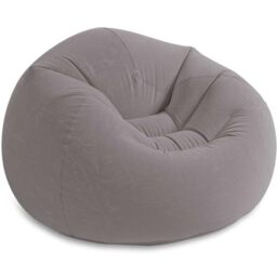 Intex Beanless Bag Inflatable Chair 114cm x 114cm x 71cm, Grey Flocked Bean Bag Style Lounge Seat, Waterproof Indoor Outdoor Inflatable Furniture for Adults