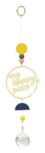 moses. Smile Happy Place Sun Catcher, Hanging Window Decoration, Crystal Glass Wind Chime with Gold Accents and Coloured Wooden Elements, Window Light Feature
