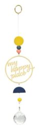 moses. Smile Happy Place Sun Catcher, Hanging Window Decoration, Crystal Glass Wind Chime with Gold Accents and Coloured Wooden Elements, Window Light Feature