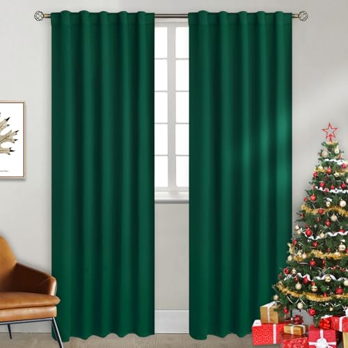 BGment Rod Pocket and Back Tab Blackout Curtains for Bedroom - Thermal Insulated Room Darkening Curtains for Living Room, 2 Window Curtain Panels (42 x 84 Inch, Emerald)
