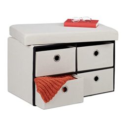 Relaxdays Storage Bench, 4 Drawers, Padded Stool for Home, Foldable, HxWxD: 39 x 60 x 38 cm, Cream