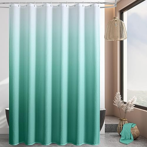 MitoVilla Teal Blue Ombre Shower Curtain 72 x 78, Long Fabric Shower Curtains for Modern Luxury Bathroom Decor, Heavy Duty Hotel Cloth Shower Curtains 78 inch Long