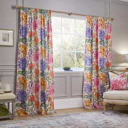 Voyage Maison Idalia Pencil Pleat Curtain Pair– 100% Cotton Nature Inspired Floral Butterfly Design (Multicolour - 168x183cm)