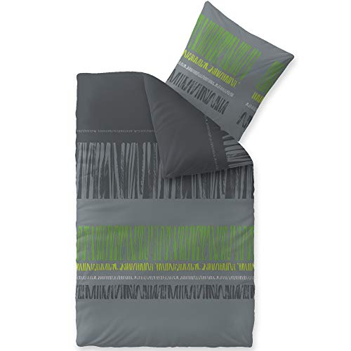 CelinaTex Touchme Flannelette Bed Linen 155 x 220 cm 2-Piece Cotton Duvet Cover Set, Bedding Set for Summer and Winter, All Year Round, Easy Care, Anni Grey Black Green
