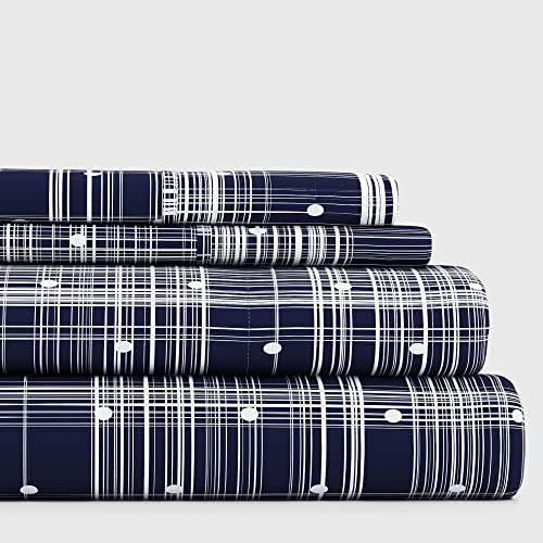 Linen Market Simply Soft 4 Piece Sheet Set Polkadot Patterned, Queen, Navy